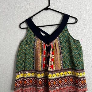 Maeve Silk Multicolored Patterned Strappy Back V Neck Sleeveless Blouse Size 4